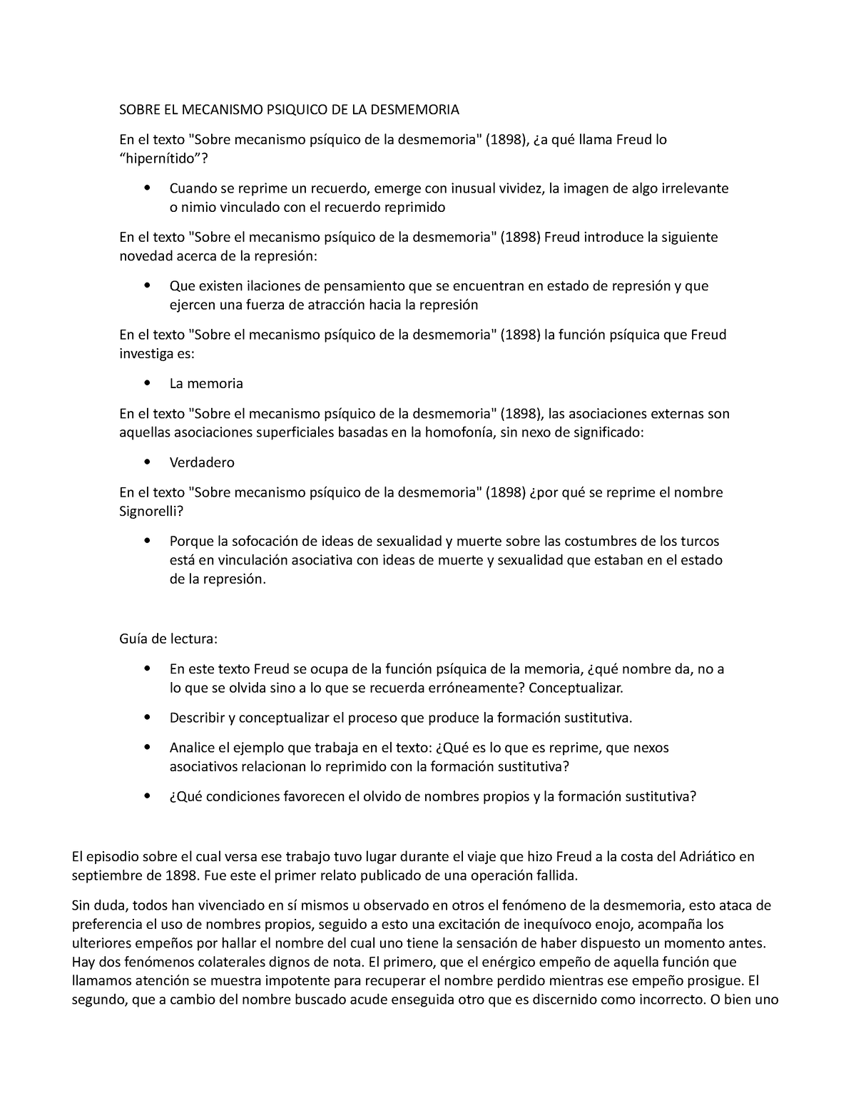 Resumen-Desmemoria - Resumen para primer parcial - SOBRE EL MECANISMO ...