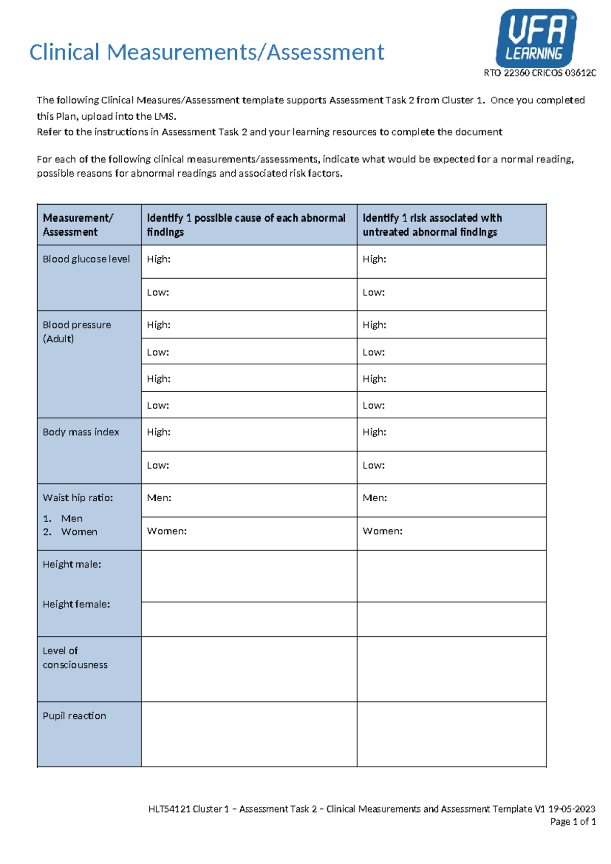 Cluster 1 AT 2 Clinical Measurements and Assessments V1 19 05 2023 ...