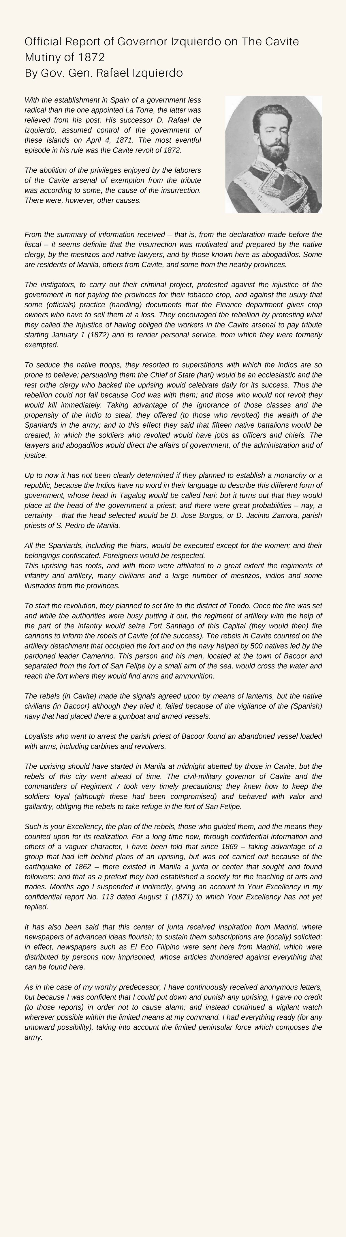 RPH Cavite Mutiny Izquierdo - Official Report of Governor Izquierdo on ...