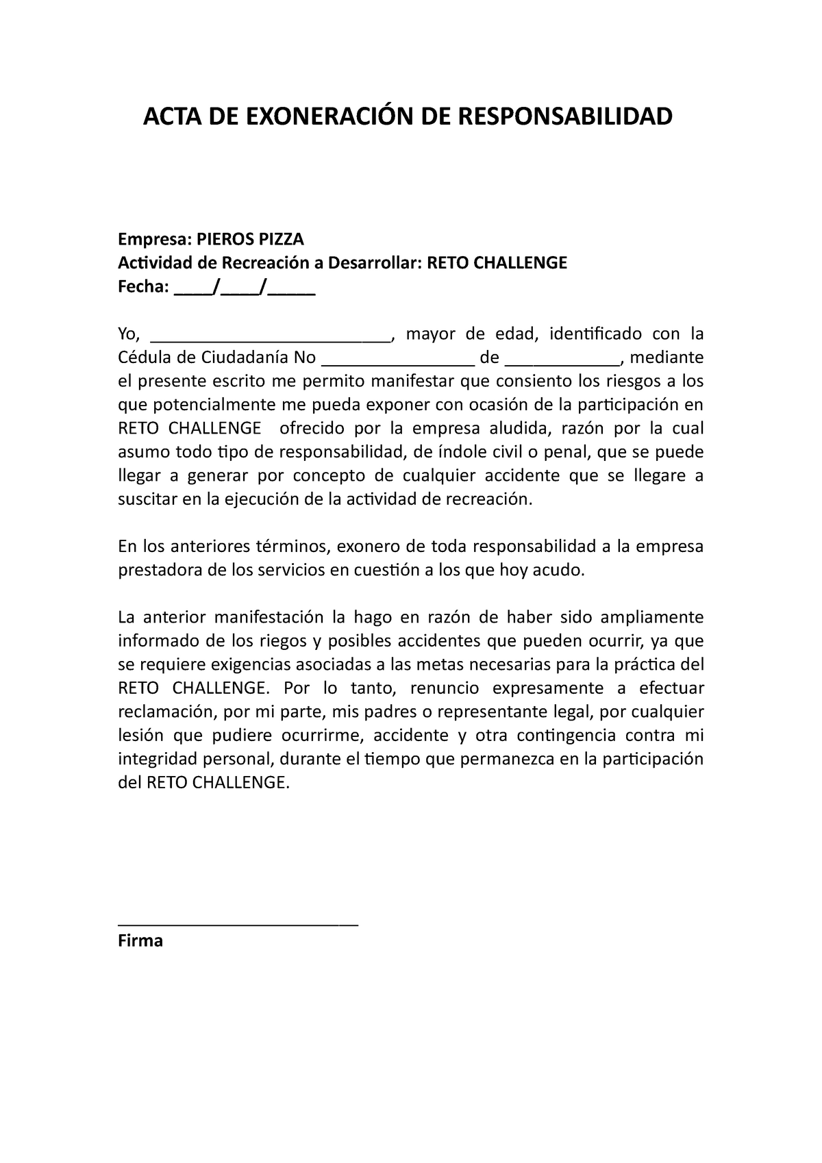 Carta De Exoneración Responsabilidad Para Pacientes Exoneracion Acta ExoneraciÓn Vrogue 0822