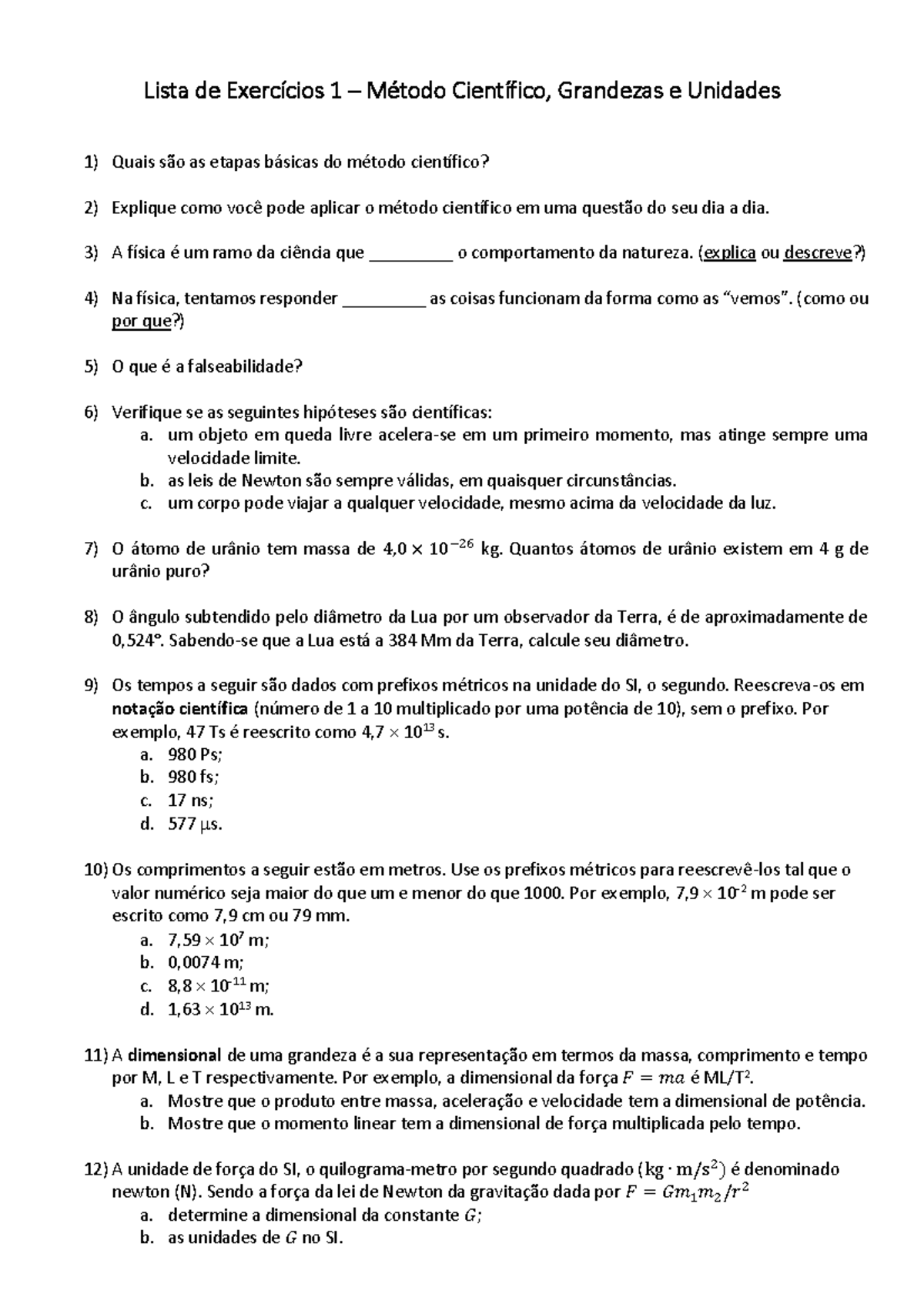 Listade Exercicios 1 - lista - Lista de Exercícios 1 – Método ...