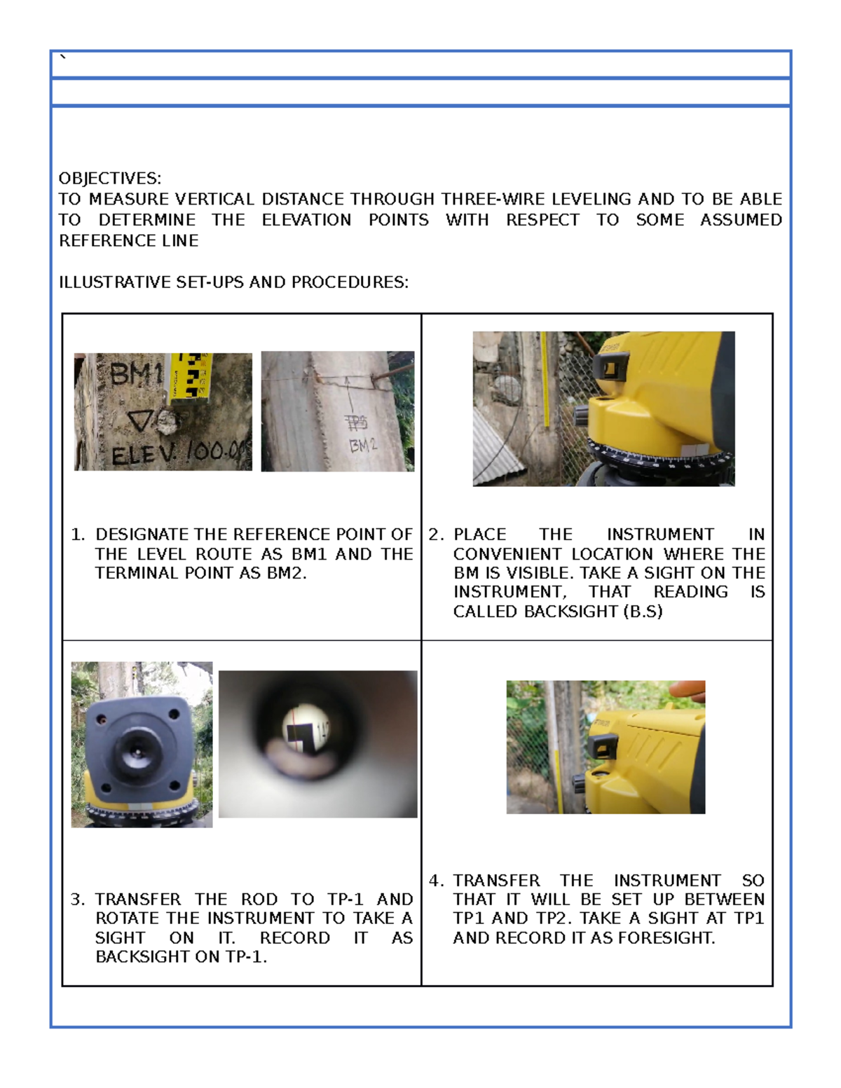 Hola - adrtggfttgh - ` OBJECTIVES: TO MEASURE VERTICAL DISTANCE THROUGH ...