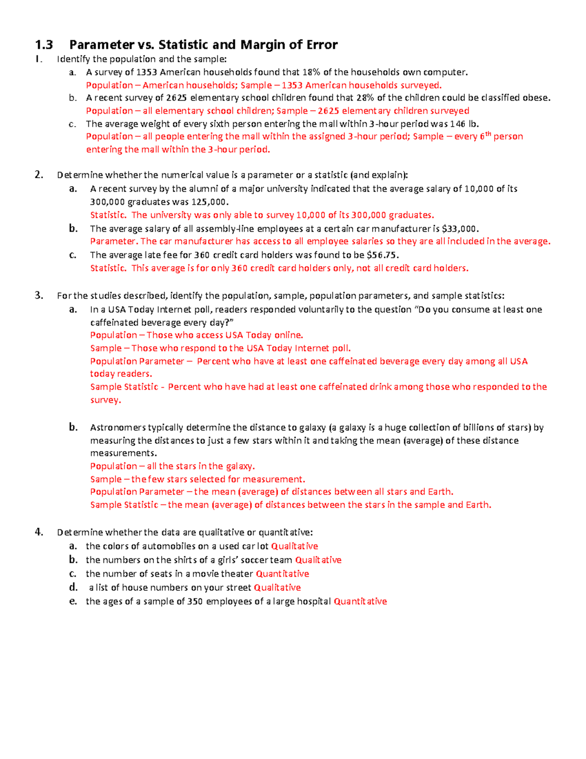 Answer key for practical research - 1 Parameter vs. Statistic and ...