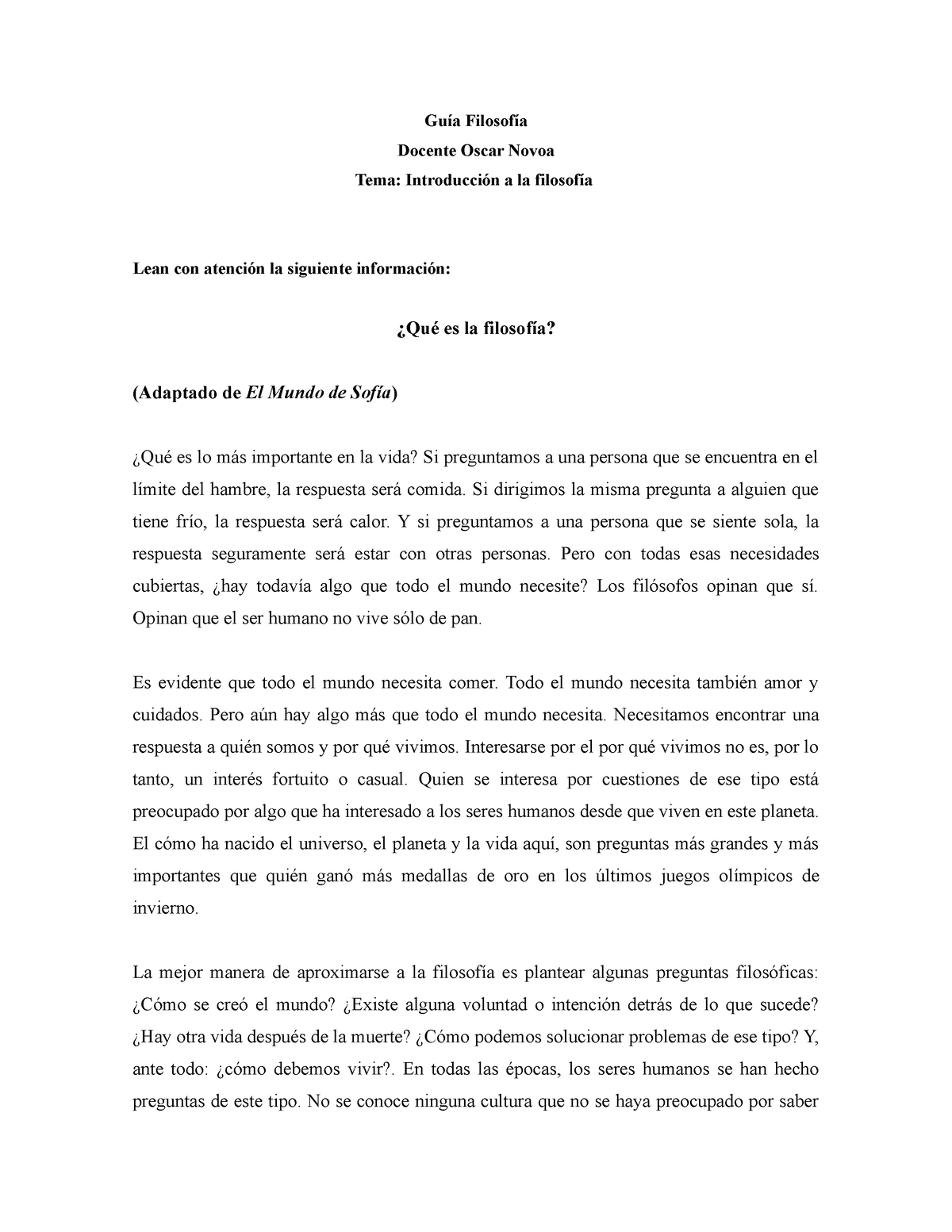 taller de filosofia general 1 - Guía Filosofía Docente Oscar Novoa Tema ...