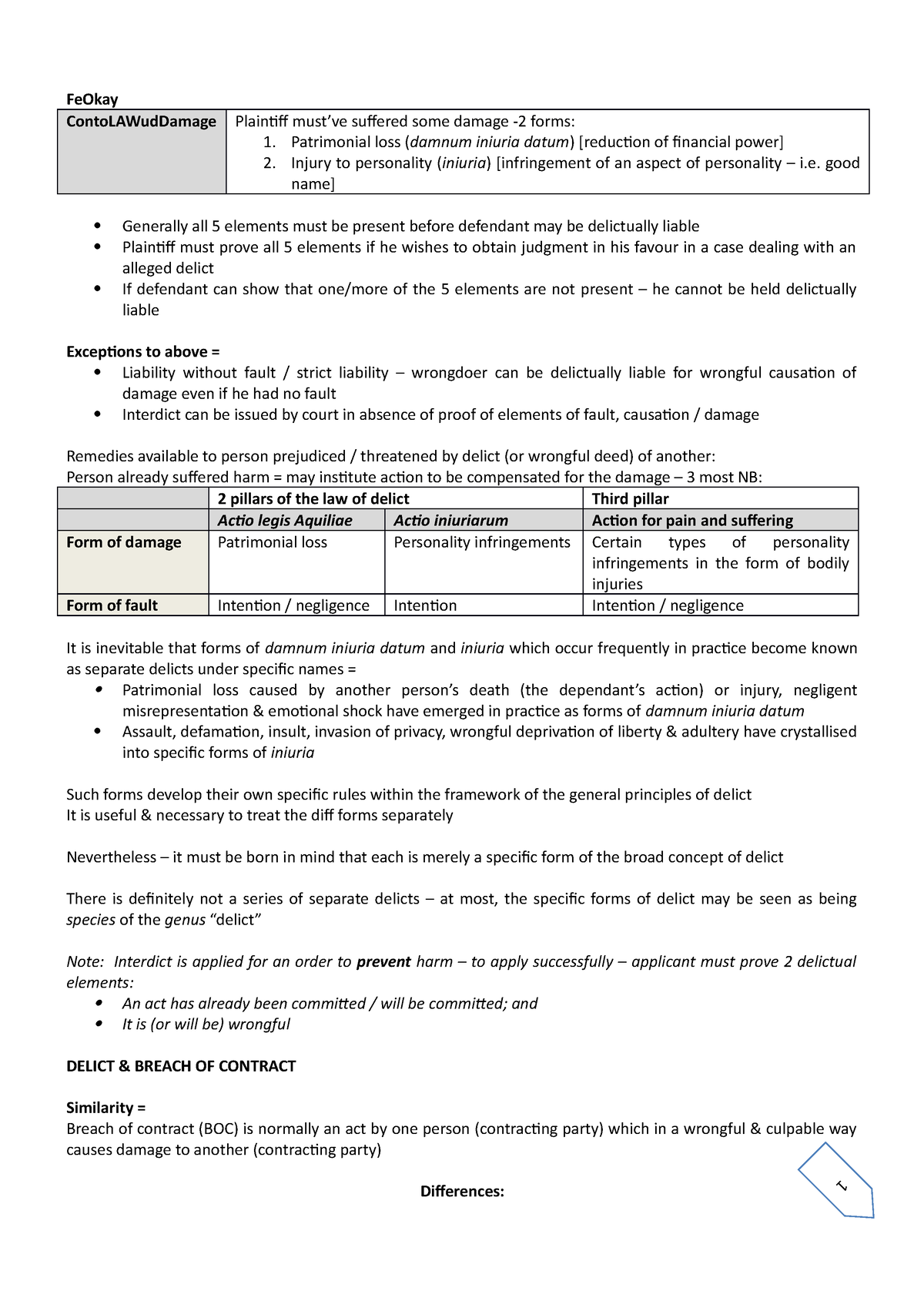 PVL3703- Law Of Delict Summary Notes Final 4jun2014 - 1 FeOkay ...