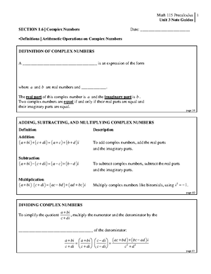 Precalculus - Math 115 Precalculus Unit 1 Note Guides 35 Examples ...