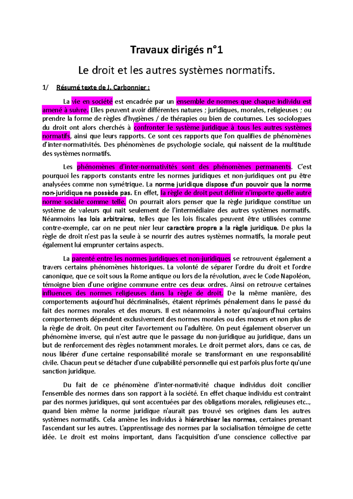 TD 1, Droit Civil - Travaux Dirigés N° Le Droit Et Les Autres Systèmes ...