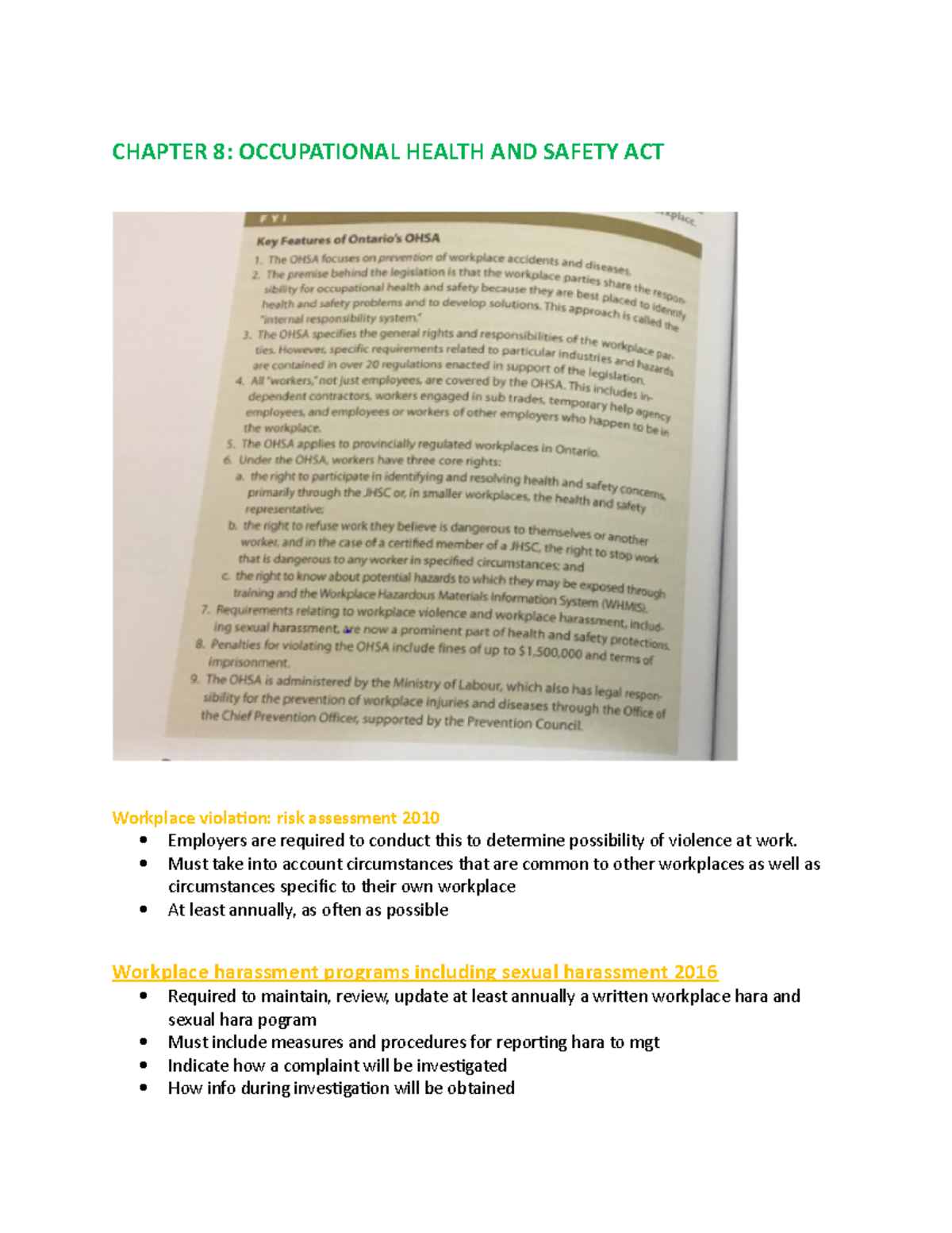 Chapter 8 - CHAPTER 8: OCCUPATIONAL HEALTH AND SAFETY ACT Workplace ...