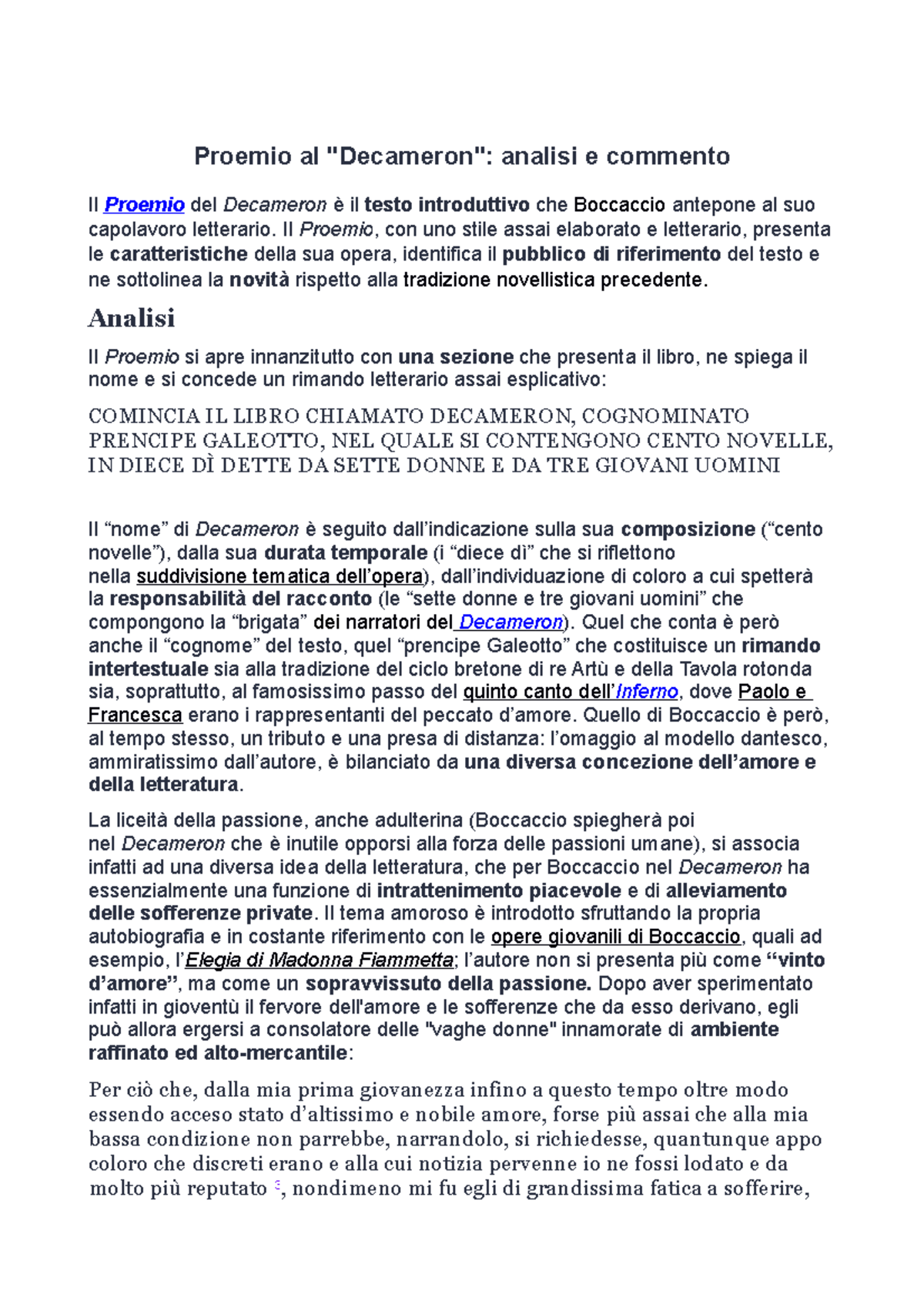 Proemio del Decameron di Giovanni Boccaccio - Proemio al 