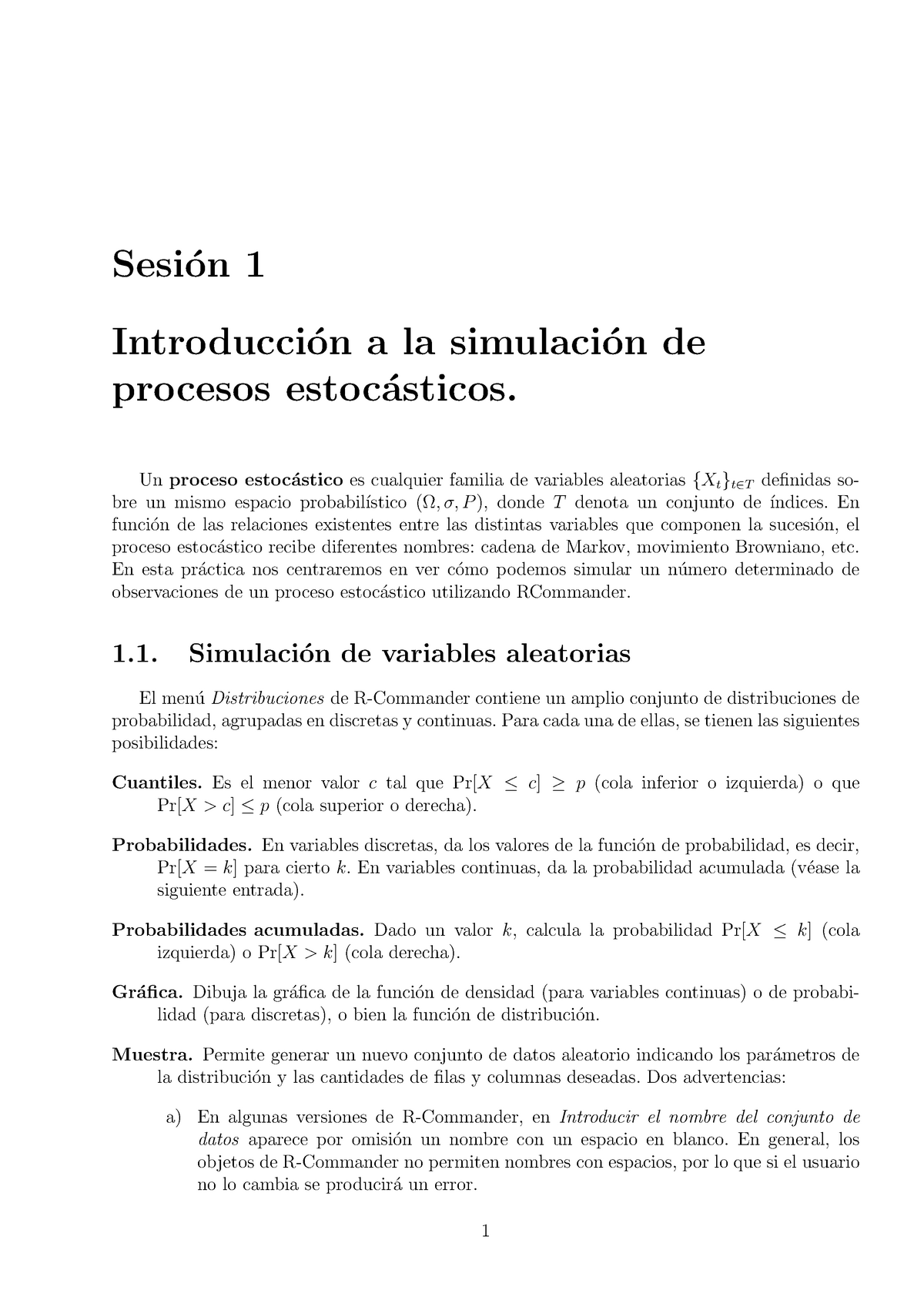 Simulacion Estocastica - Sesi ́on 1 Introducci ́on A La Simulaci ́on De ...