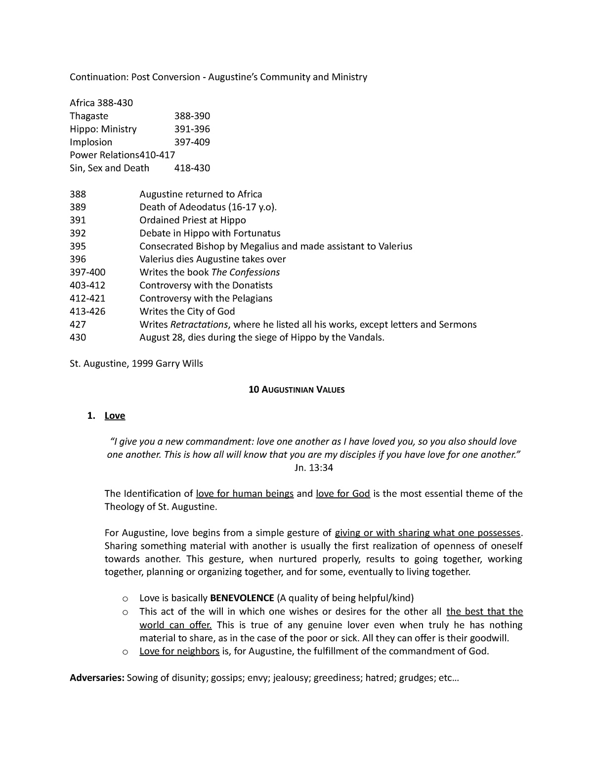 10 Agustinian Values - Continuation: Post Conversion - Augustine’s ...