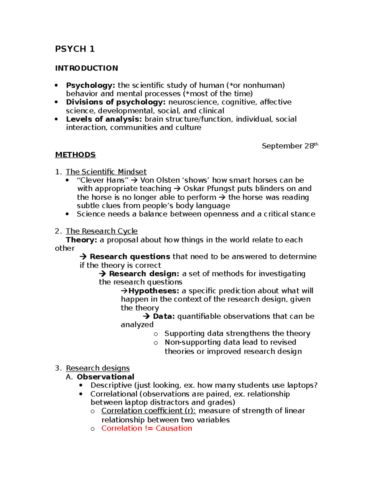 PSYCH 1- Lecture Notes - PSYCH 1 INTRODUCTION Psychology: The ...