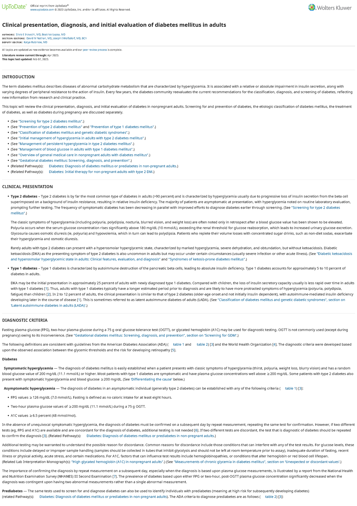 Clinical presentation, diagnosis, and initial evaluation of diabetes ...