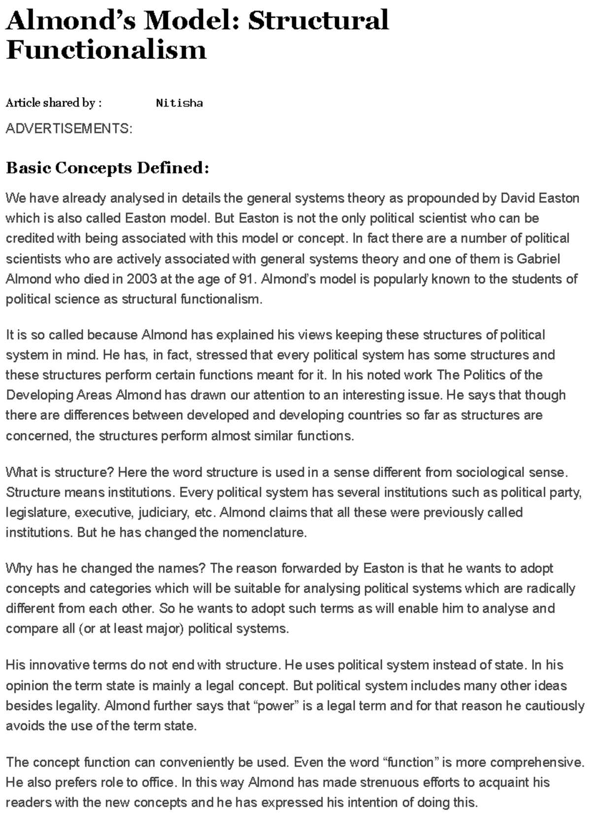 PSM202AlmondsModel StructuralFunctionalism Almond’s Model