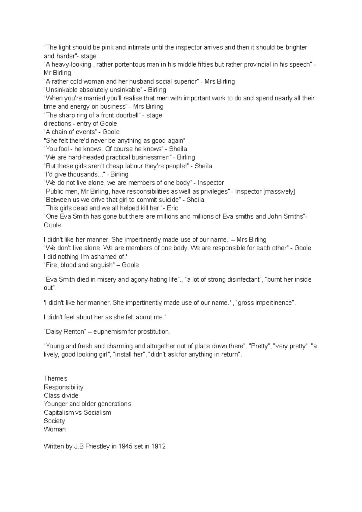 Inspector calls aic notes “The light should be pink and intimate