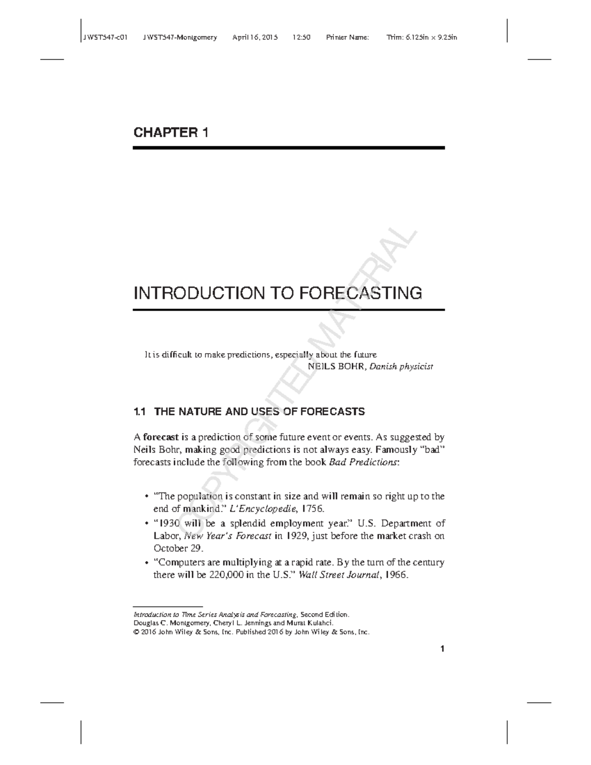 Forecasting methods - CHAPTER 1 INTRODUCTION TO FORECASTING It is ...