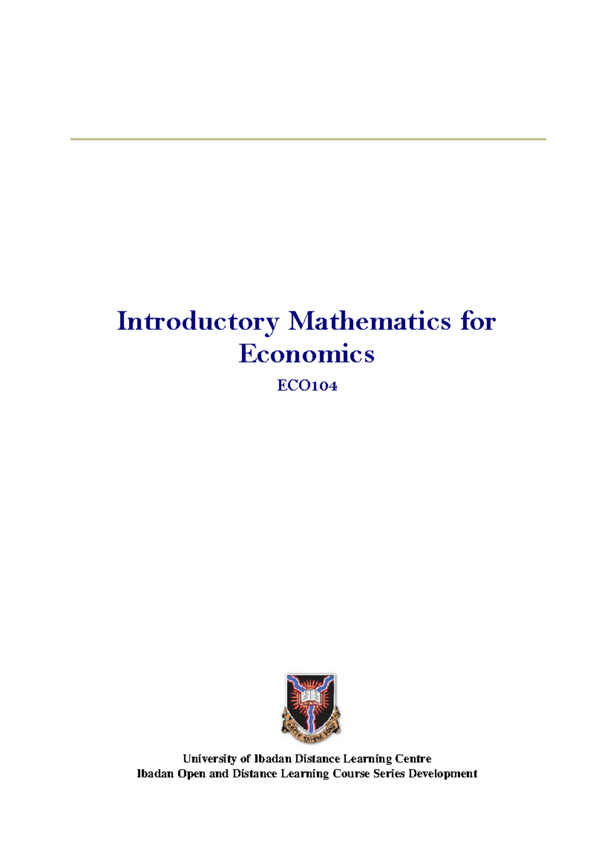 Introductory Mathematics for Economics E - General Mathematics - Studocu