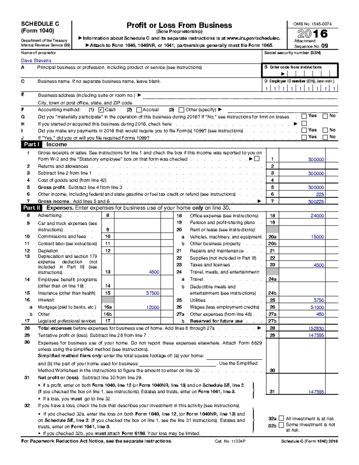 Schedule C 2016 - SCHEDULE C (Form 1040) Department of the Treasury ...