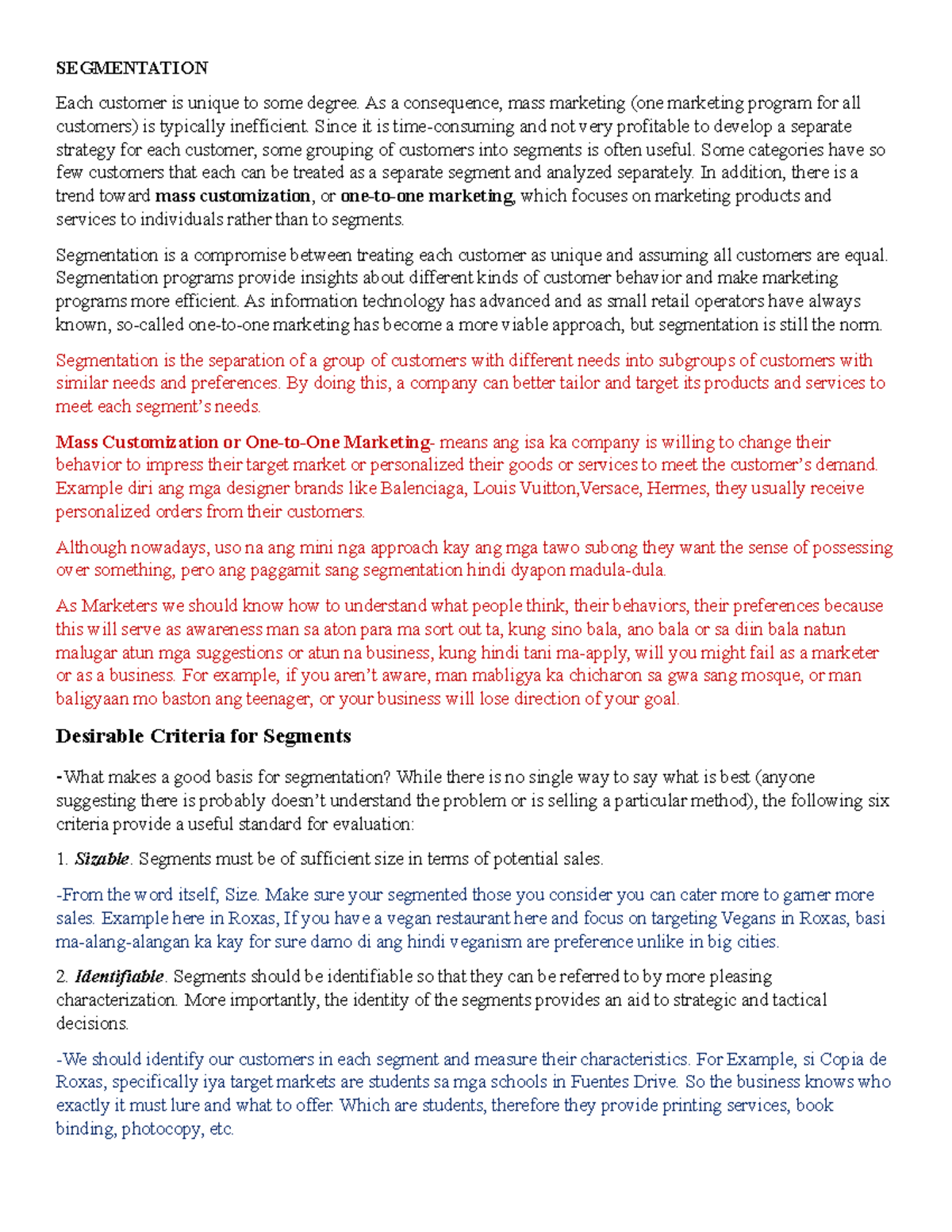 Reports in Product Management - SEGMENTATION Each customer is unique to ...