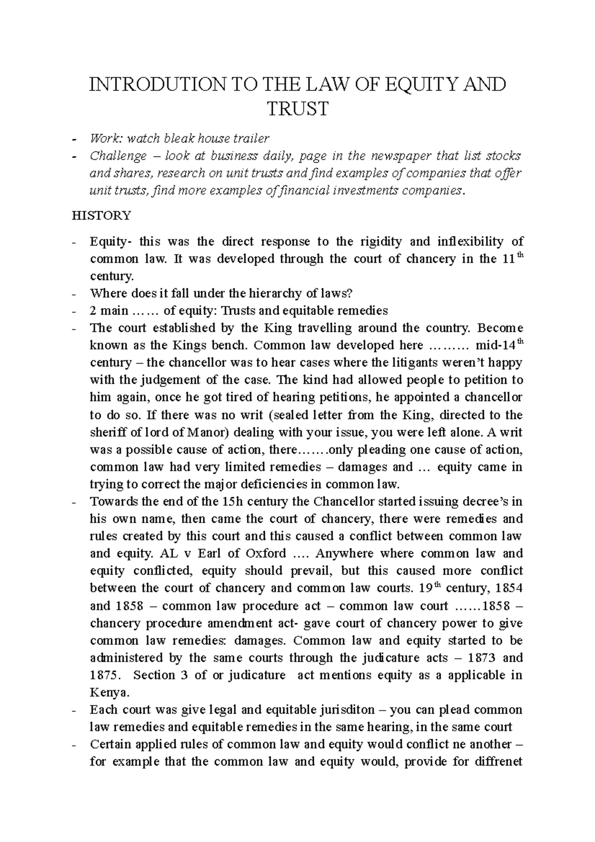 Equity and Trust notes - INTRODUTION TO THE LAW OF EQUITY AND TRUST ...