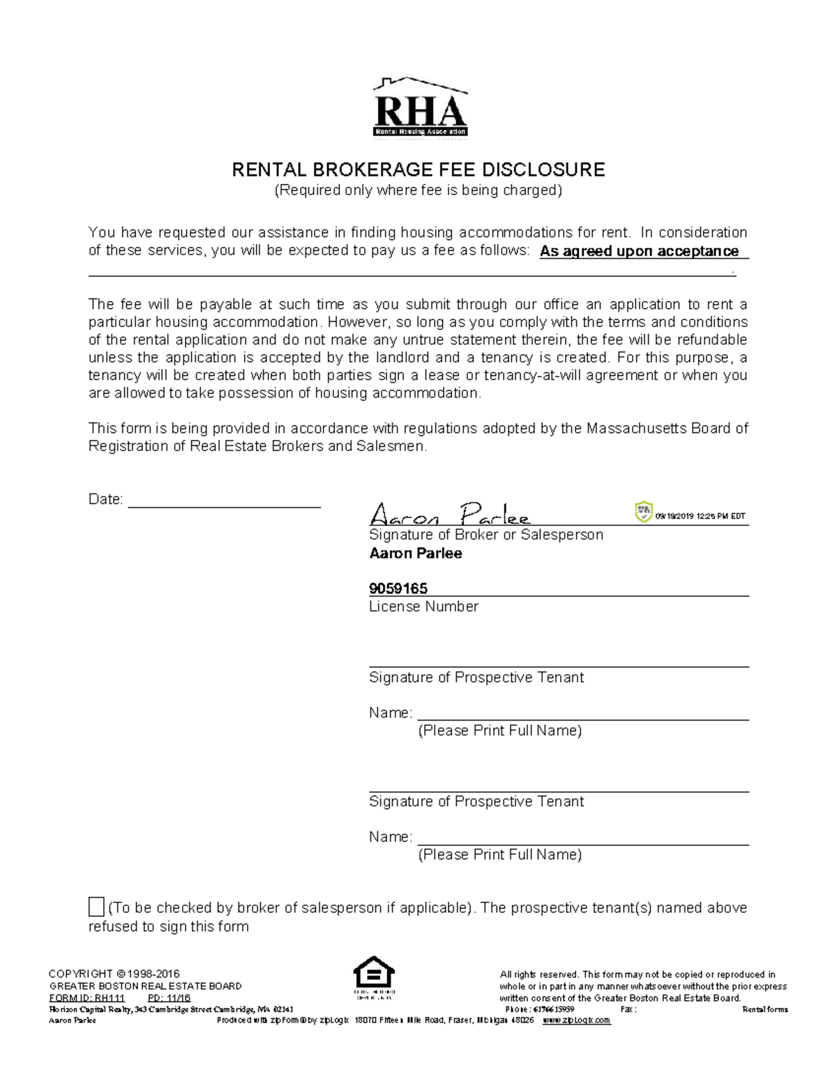 Rental Brokerage Fee Disclosure 2 11 16 (4) RENTAL BROKERAGE FEE