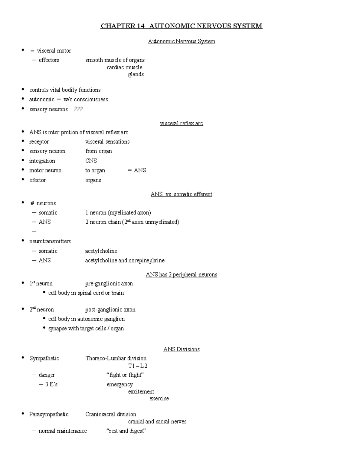 Ch14 Autonomic nervous system - CHAPTER 14 AUTONOMIC NERVOUS SYSTEM ...