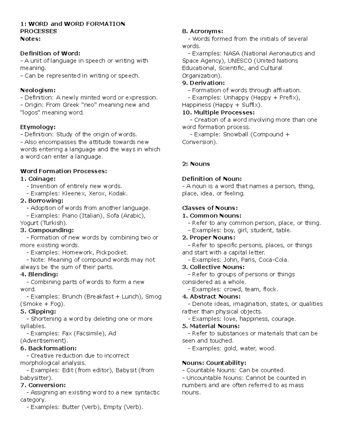 Structure of English Notes - 1: WORD and WORD FORMATION PROCESSES Notes ...