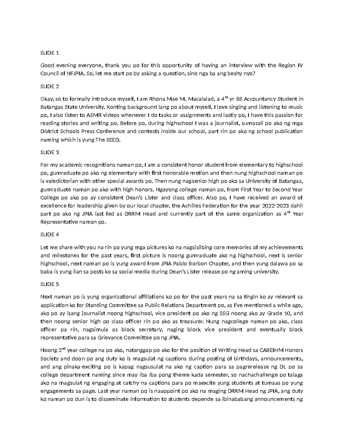 Nfjpia R4 Interview Script - SLIDE 1 Good evening everyone, thank you ...