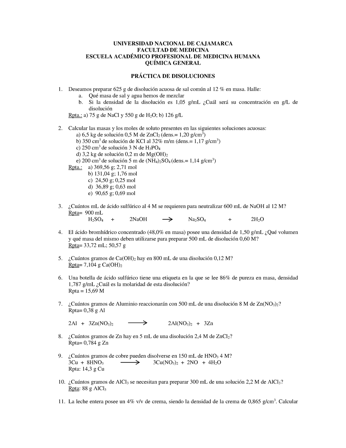Práctica Sobre Disoluciones - Química General - UNC - Studocu