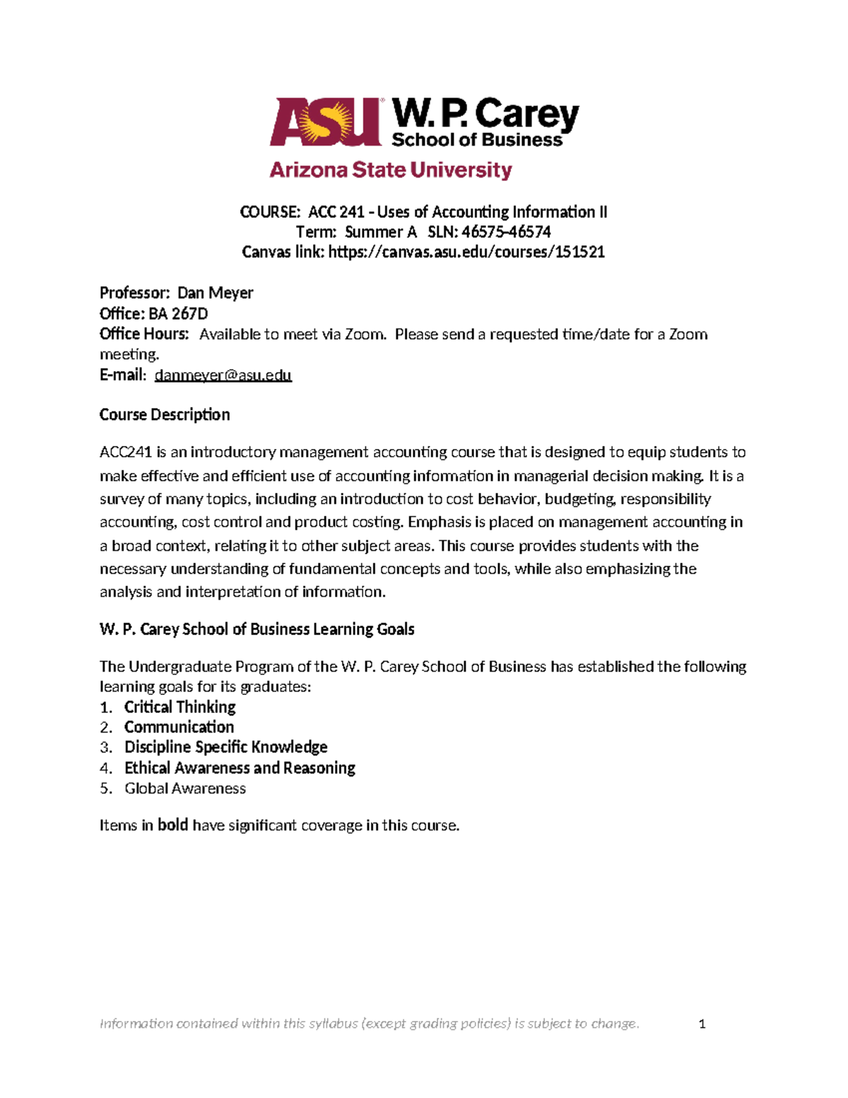 ACC 241 Online Syllabus Summer 2023 - Revised v2 - COURSE: ACC 241 ...