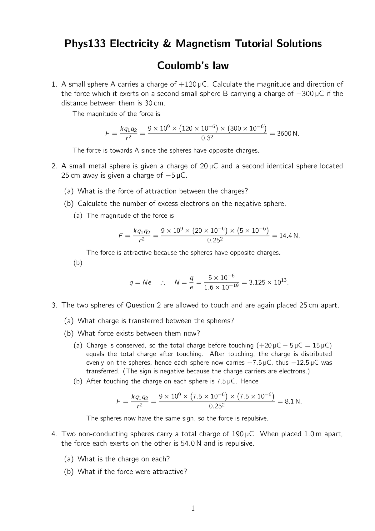 Electricity And Mag Tutorials Solution - Phys133 Electricity ...