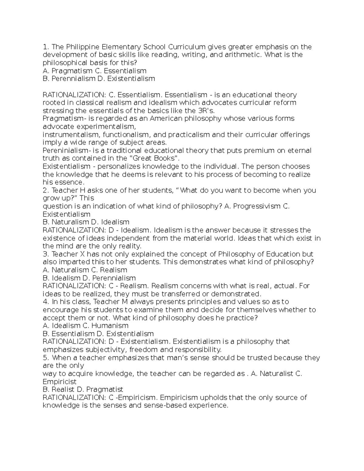 Educ 103 Reviewer The Philippine Elementary School Curriculum gives