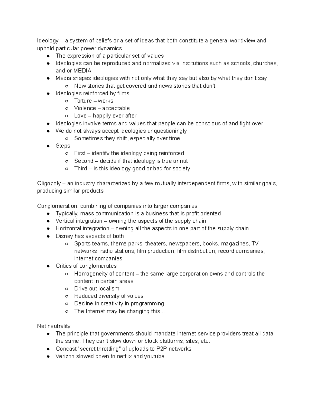 Popular culture notes - Ideology – a system of beliefs or a set of ...