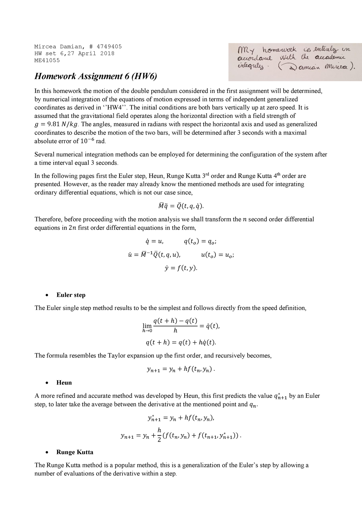 Assignment 6 Multibody B - Mircea Damian, # 4749405 HW Set 6,27 April ...