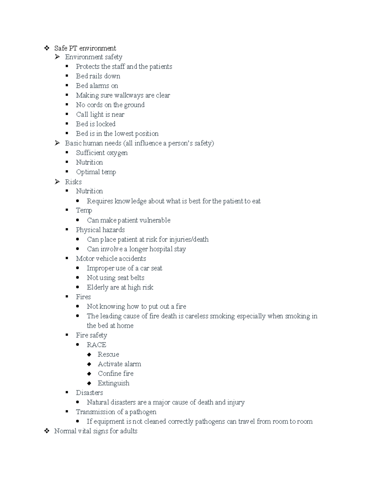 Final study guide - Lecture notes All of them - Safe PT environment ...