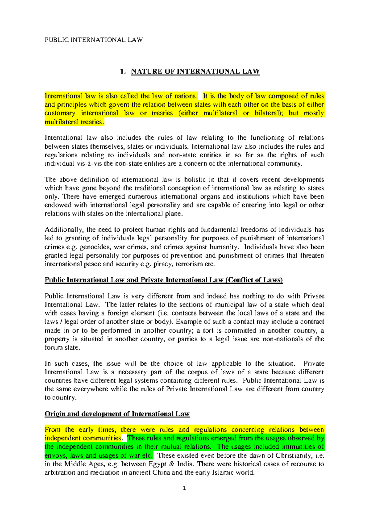 PIL Notes - PUBLIC INTERNATIONAL LAW 1. NATURE OF INTERNATIONAL LAW ...