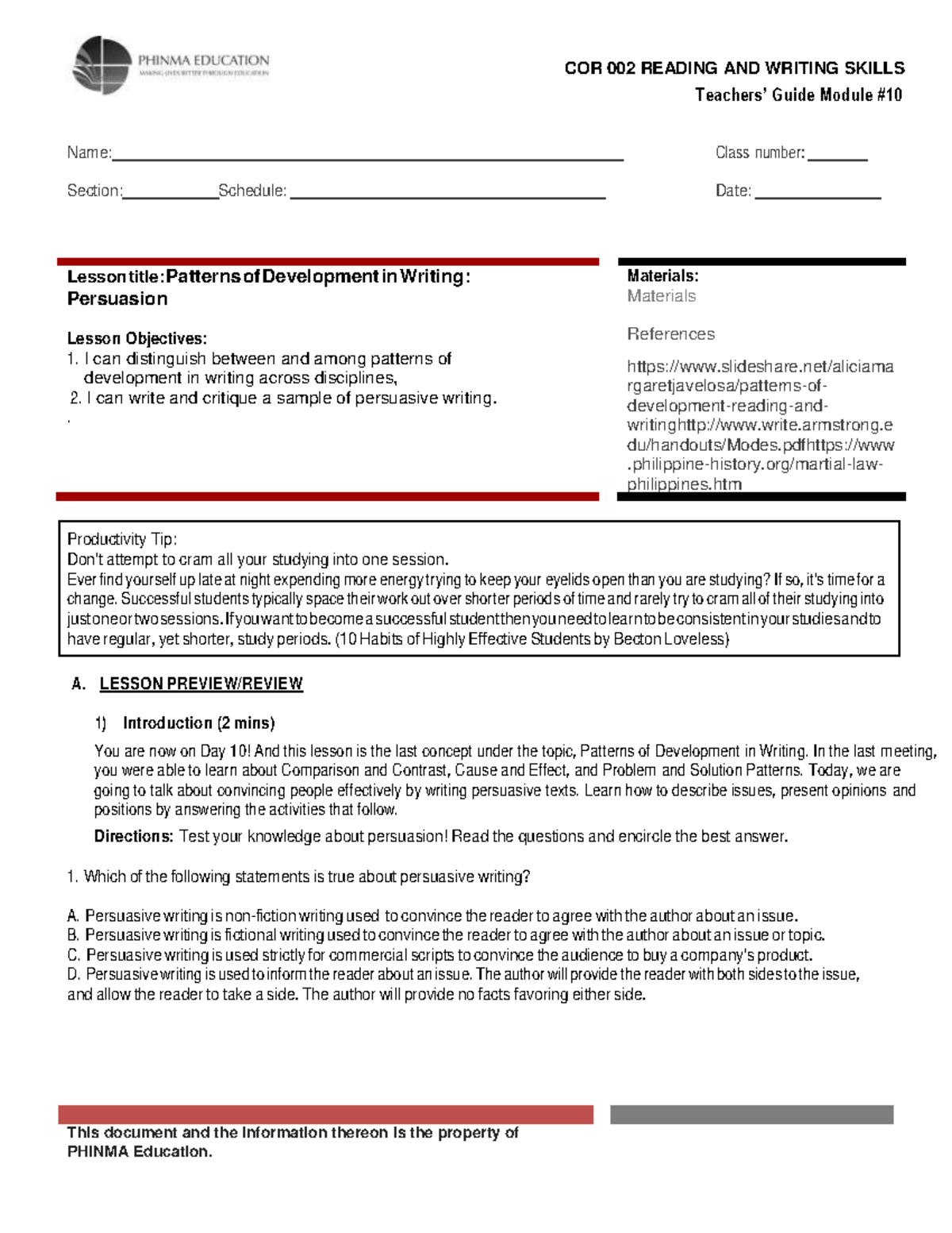 COR-002-TG-10-27-converted-1 - COR 002 READING AND WRITING SKILLS ...