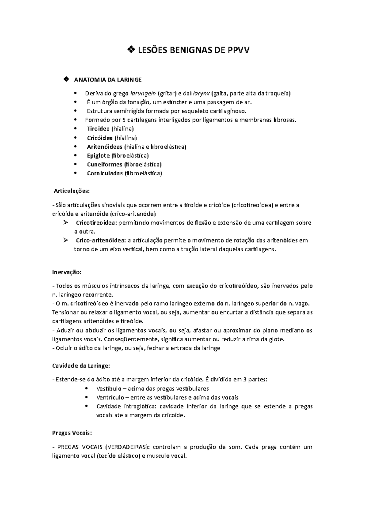 Lesões Benignas DE PPVV - LESÕES BENIGNAS DE PPVV ANATOMIA DA LARINGE ...