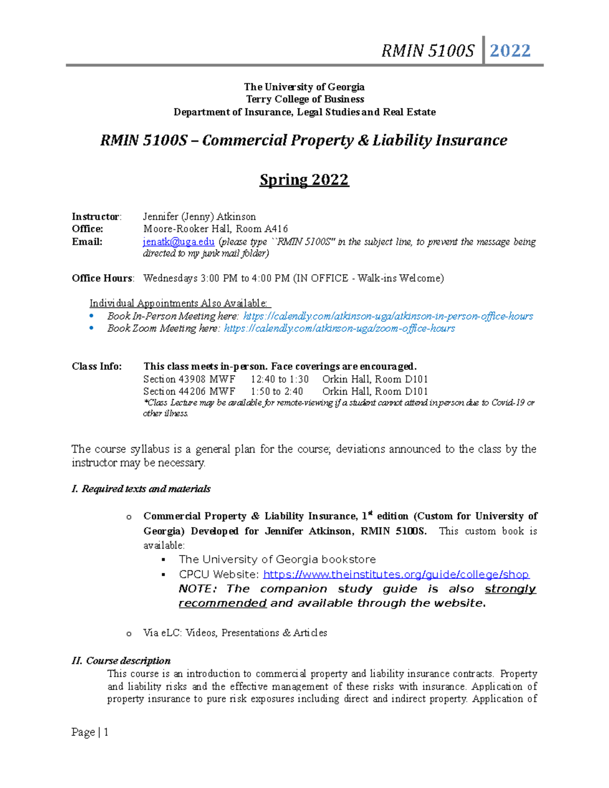 RMIN 5100S Syllabus Spring 2022 - RMIN 5100S 2022 The University of ...