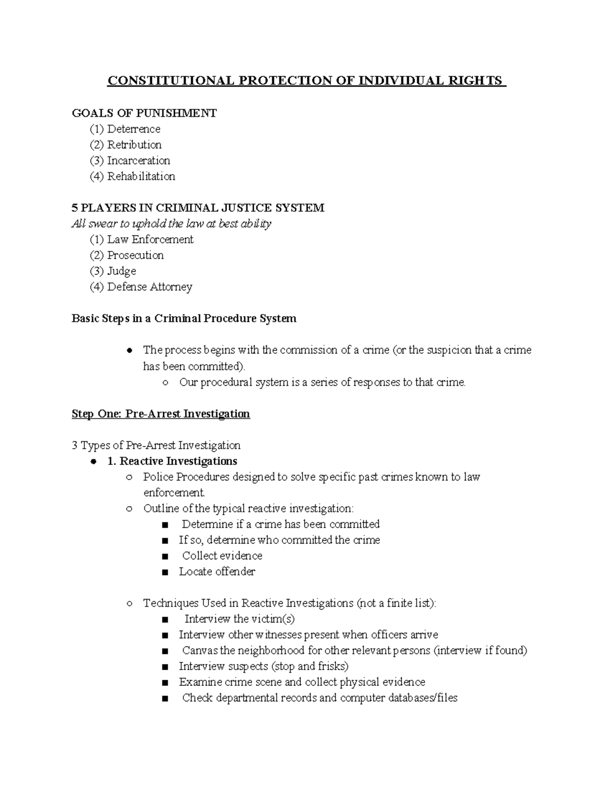 CRIM PRO Outline Summer 2023 - CONSTITUTIONAL PROTECTION OF INDIVIDUAL ...