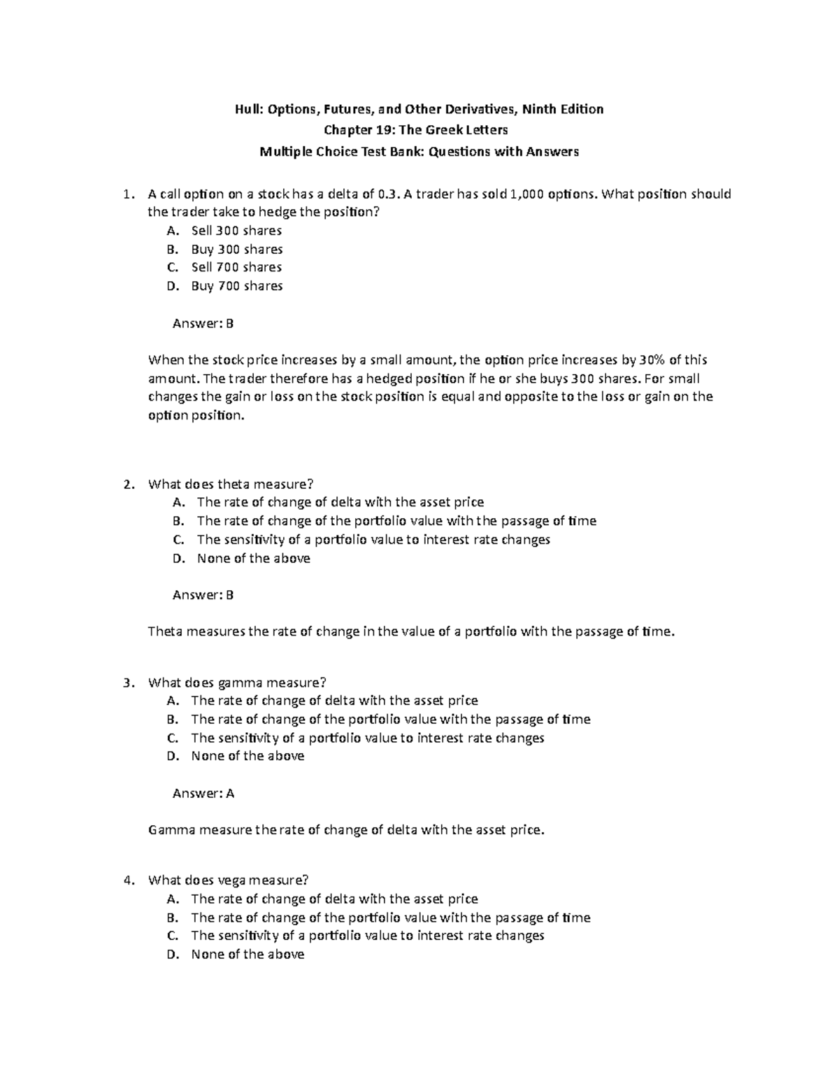 Hull OFOD9e Multiple Choice Questions And Answers Ch19 - Hull: Options ...