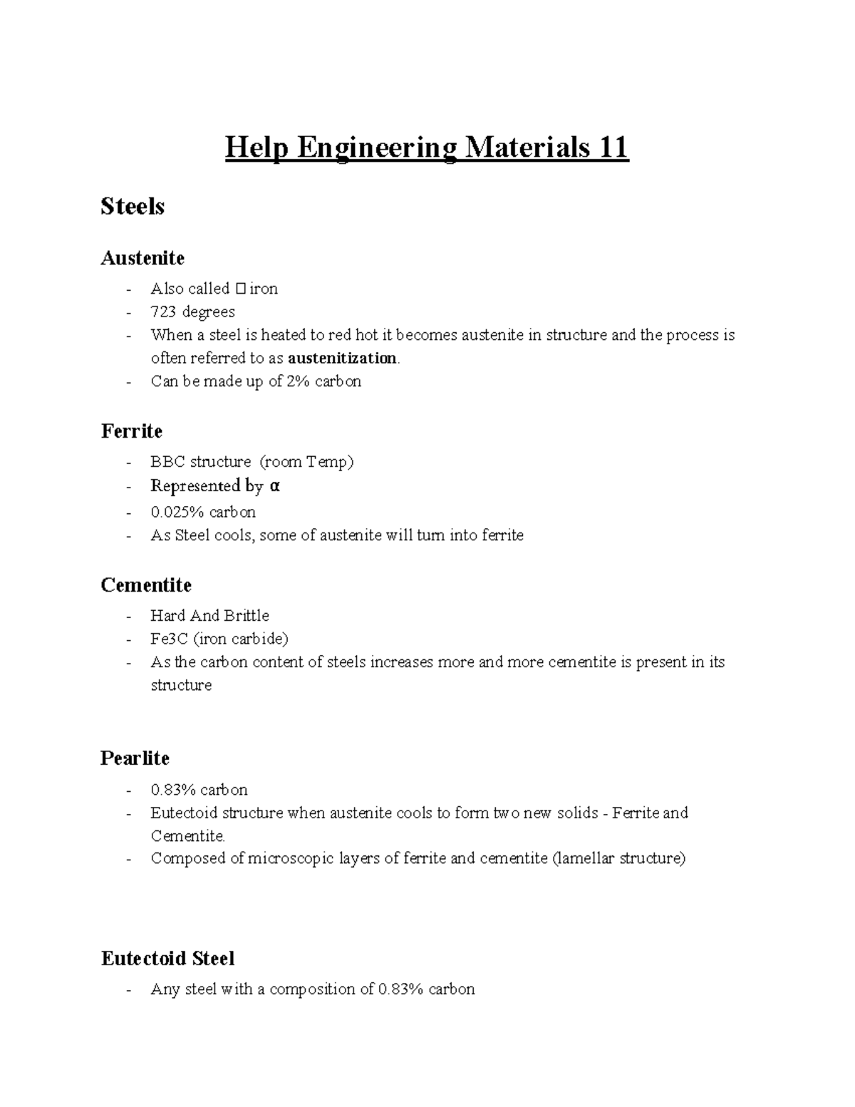 Yr 11 Engineering Term 3 Notes - Help Engineering Materials 11 Steels ...
