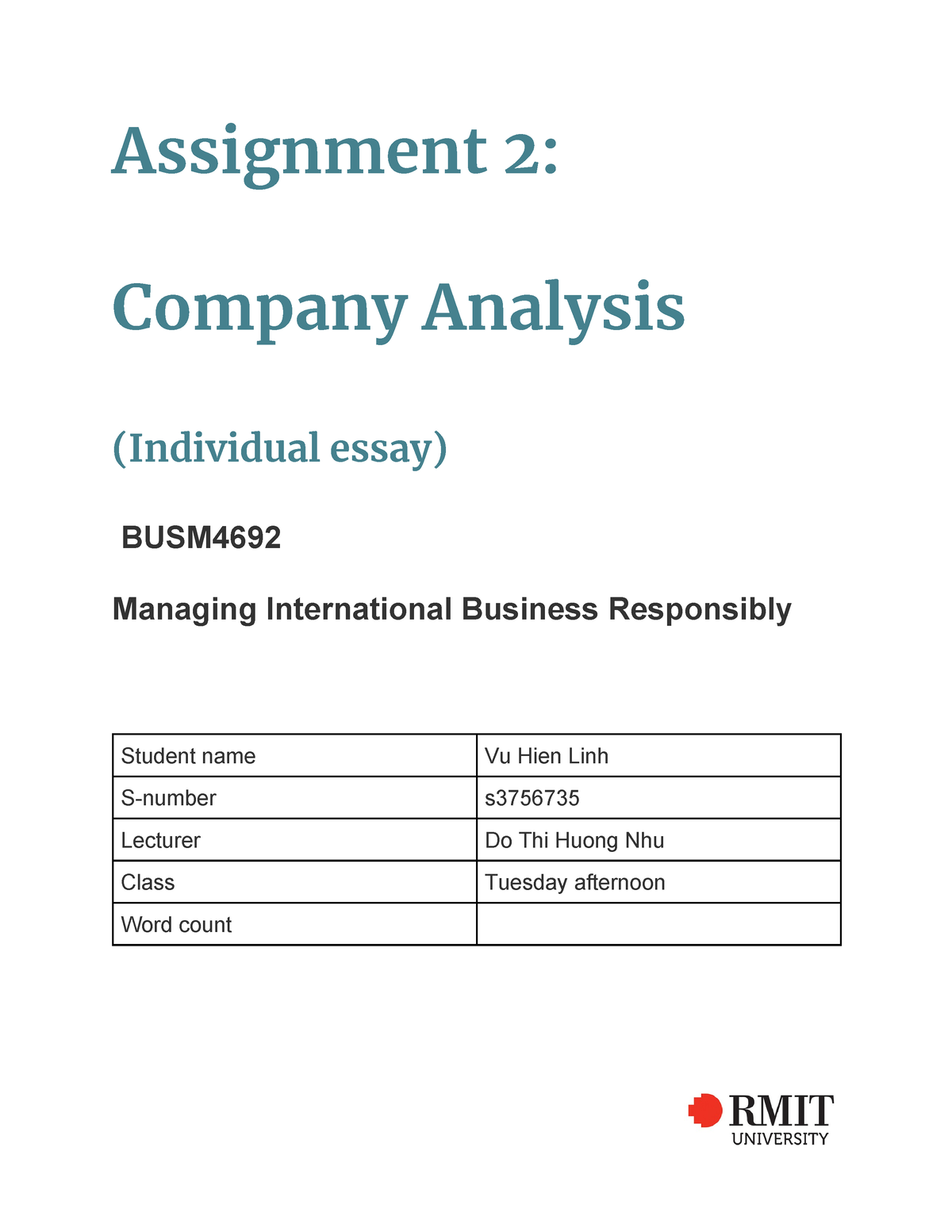 assignment on company analysis