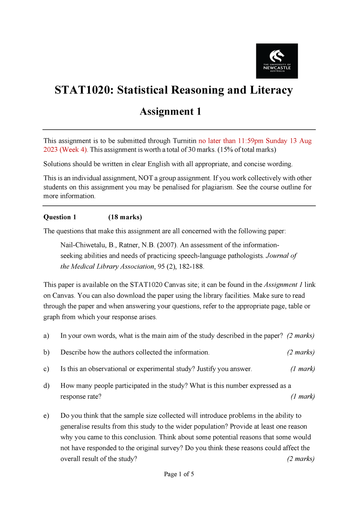 statistical literacy assignment