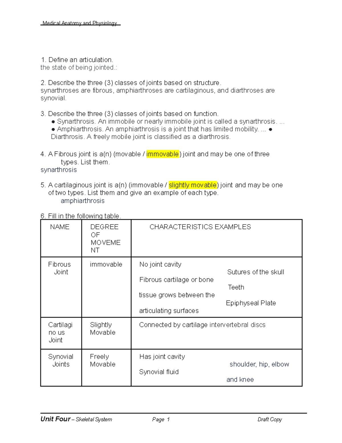 Saleah Alston - Joints and Conditions - 15580184 - Define an ...