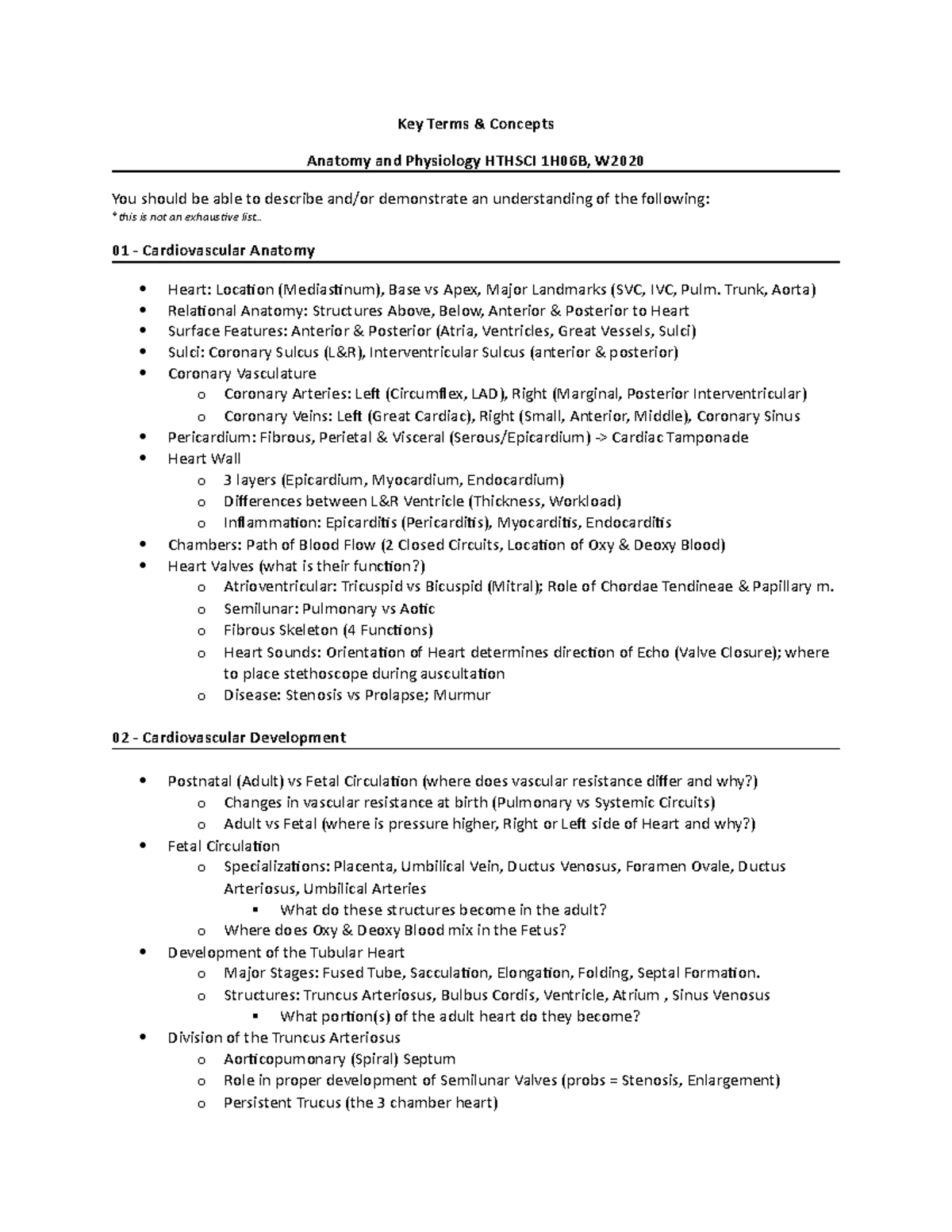 Key Concepts Anatomy Midterm - Key Terms & Concepts Anatomy and ...