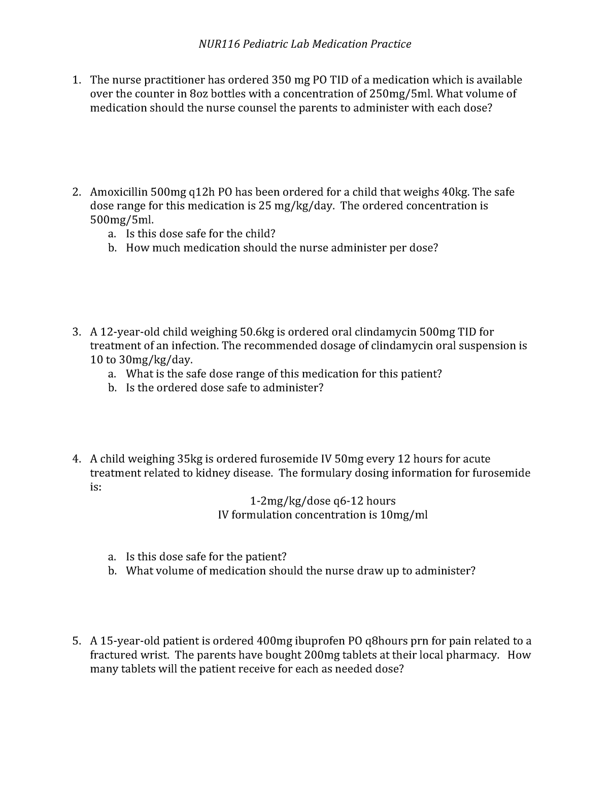 Microsoft Word - Math Practice Questions V - NUR116 Pediatric Lab ...