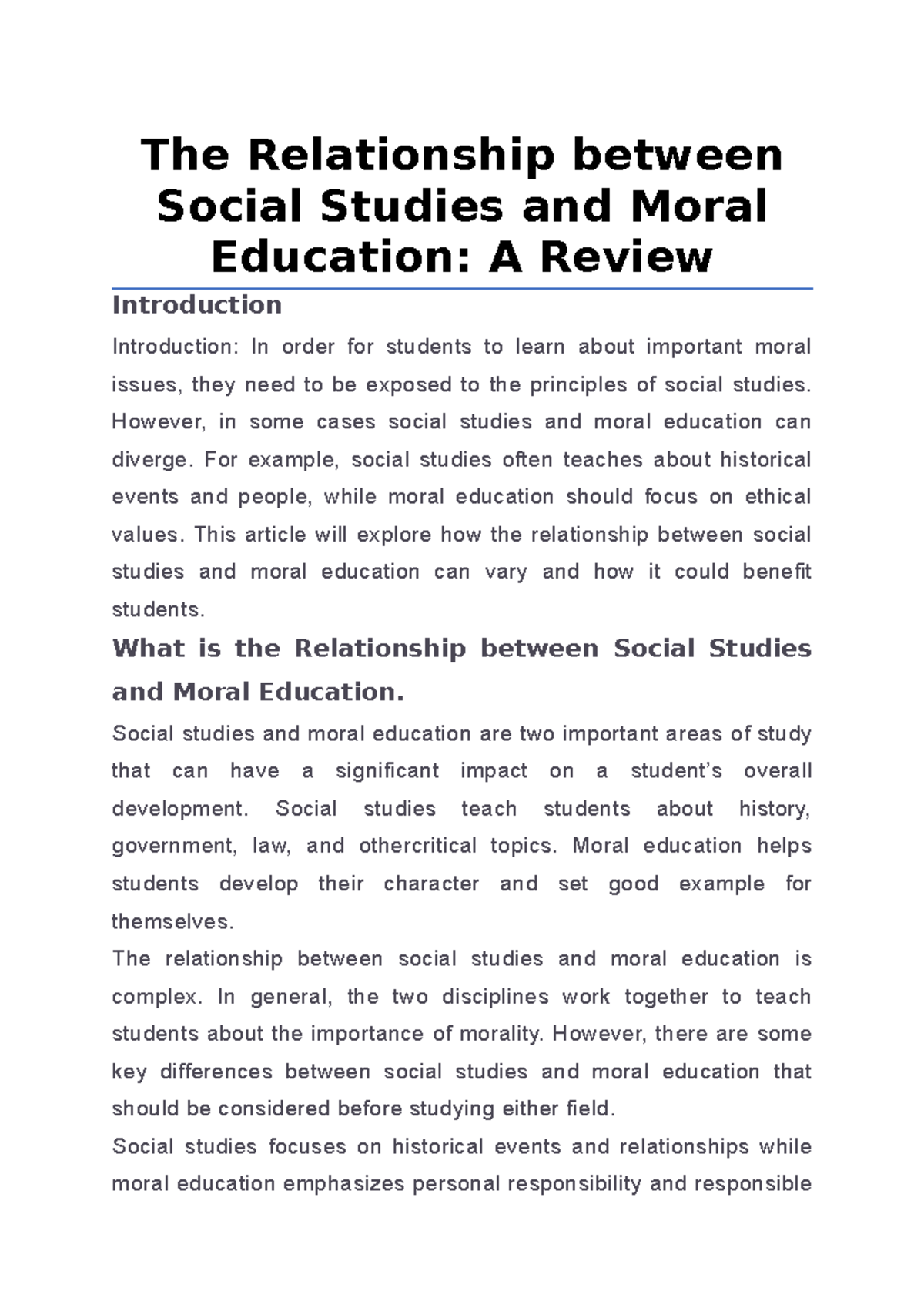The Relationship between Social Studies and Moral Education A Review ...