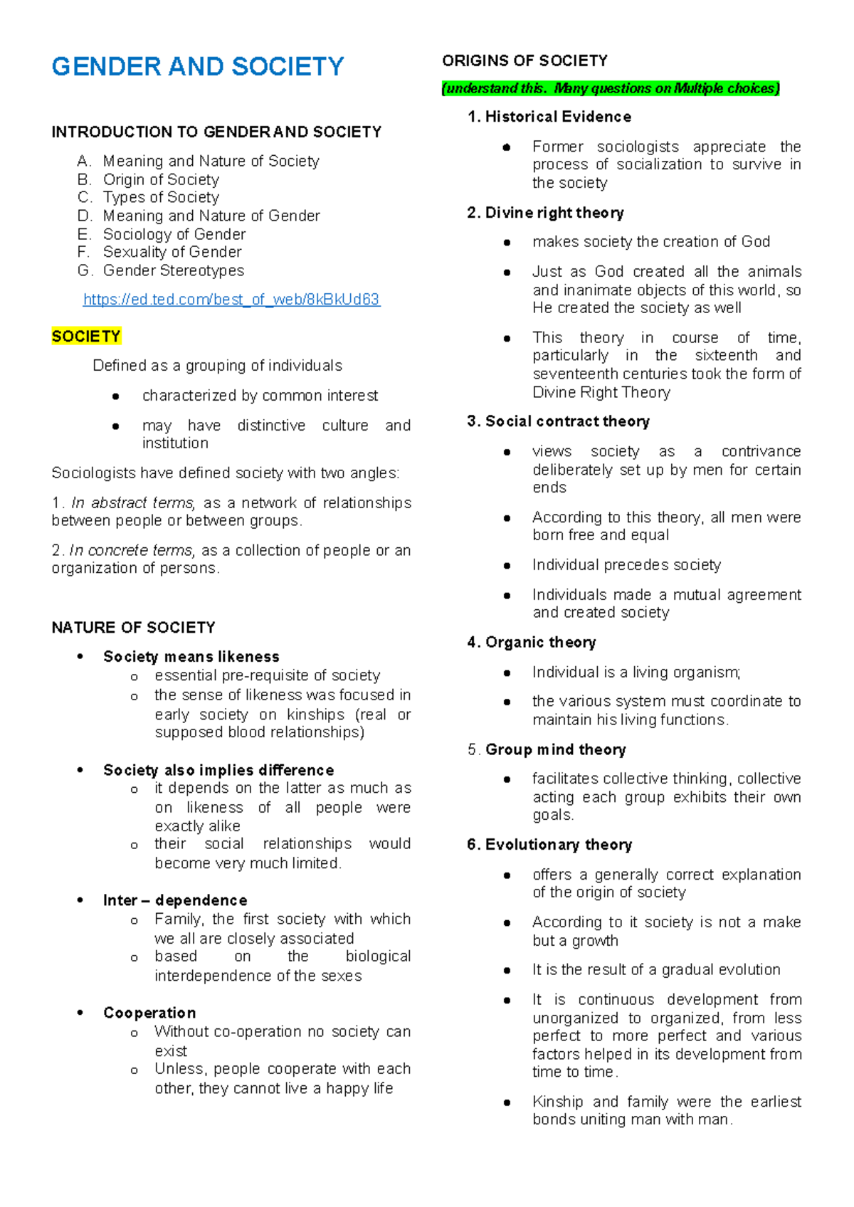 Gensoc( Final Reviewer) - GENDER AND SOCIETY INTRODUCTION TO GENDER AND ...