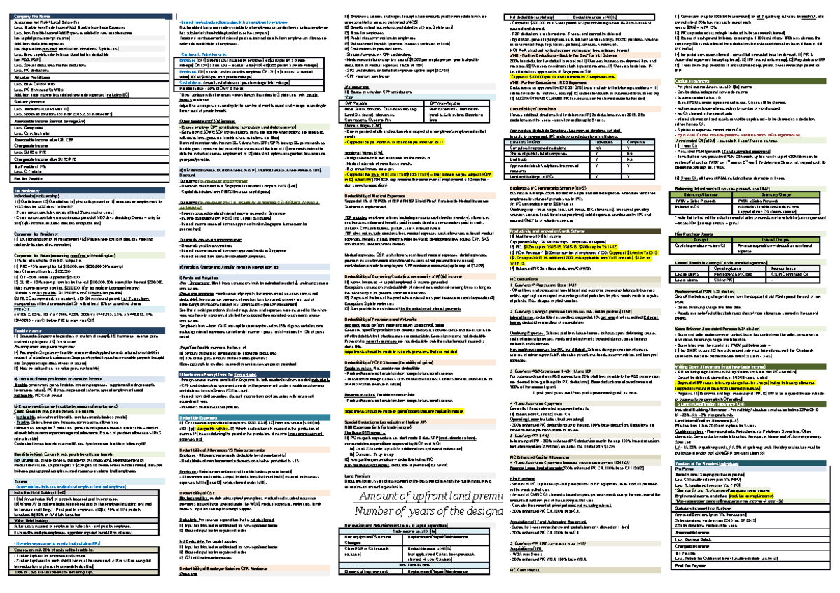 Finals Cheatsheet - Summary Taxation - Company Pro Forma Accounting Net ...